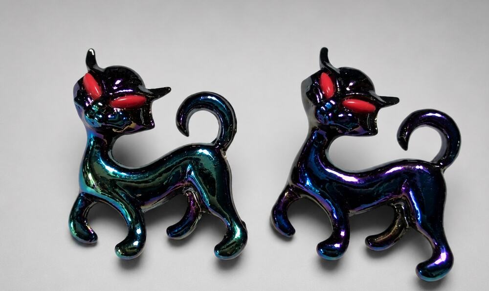Two Cat‎ Scatter Pins Brooch Blue Enamel Metallic Vintage Kitty Lover sab-31